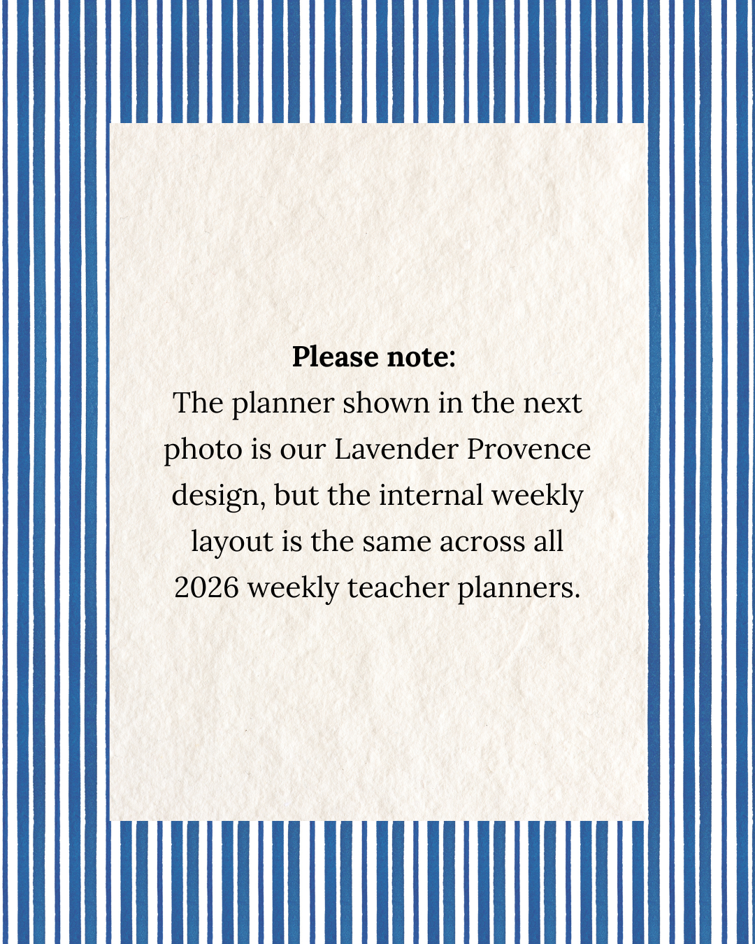 2026 Weekly Teacher Planner | Navy Stripe