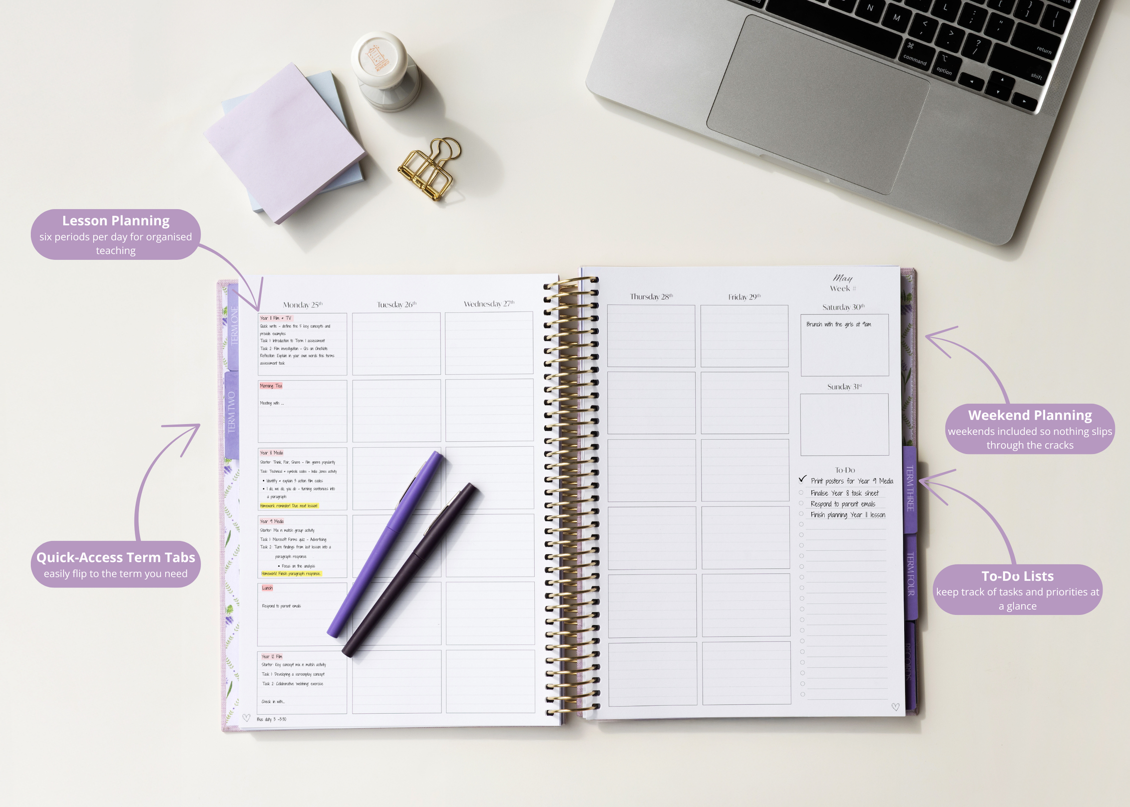 2026 Weekly Teacher Planner | Navy Stripe